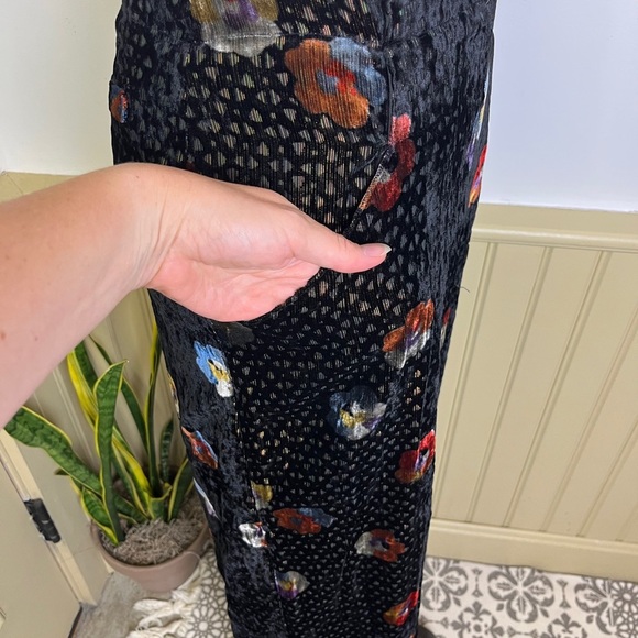Anthropologie NWT Eva Franco Sz 0 Velvet Wide Leg Pants Black Motif Floral Glam - Picture 3 of 16